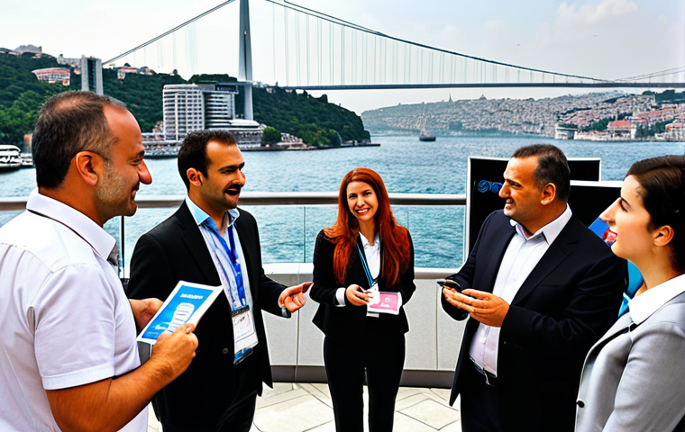 **
A vibrant professional networking event in Istanbul. Attendees are exchanging business cards and engaging in enthusiastic conversations. The backdrop showcases modern office buildings and the Bosphorus bridge, symbolizing career advancement and Turkish business culture. Include visual cues of continuous learning, such as books or tablets in the hands of attendees.
**